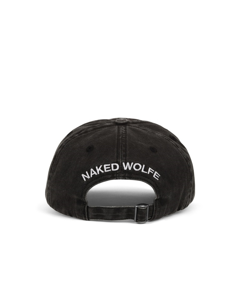 Czapki Męskie Naked Wolfe Washed Baseball Czarne | EIQ2179TC