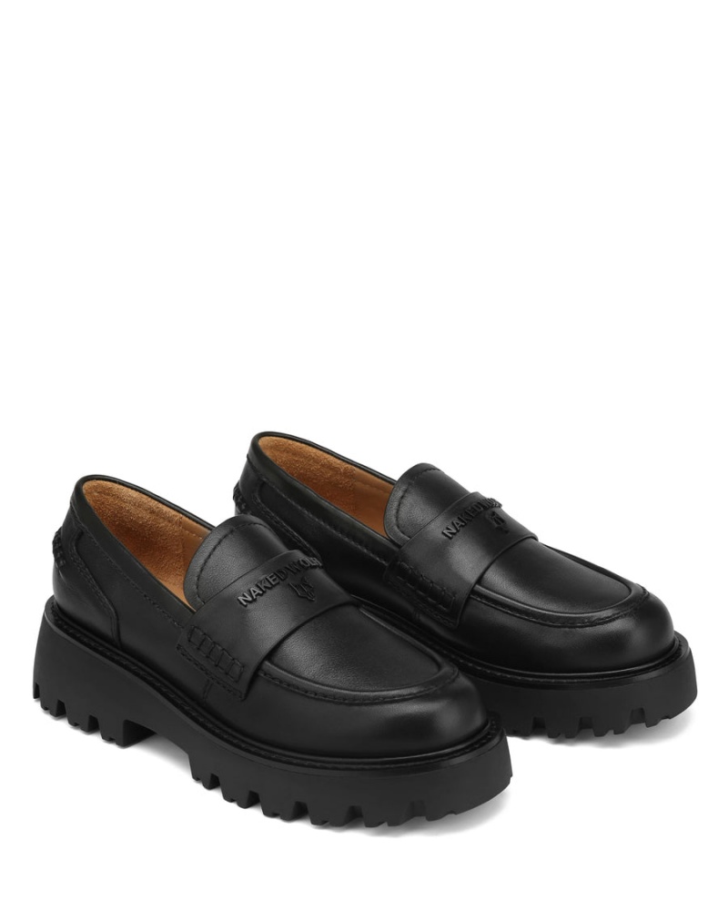 Loafersy Damskie Naked Wolfe Flawed Skórzane Czarne | AMK6868QS