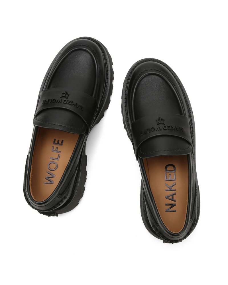 Loafersy Damskie Naked Wolfe Flawed Skórzane Czarne | AMK6868QS