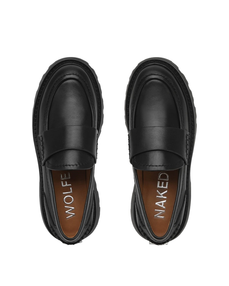 Loafersy Damskie Naked Wolfe Flawless Skórzane Czarne | LNV2117KU